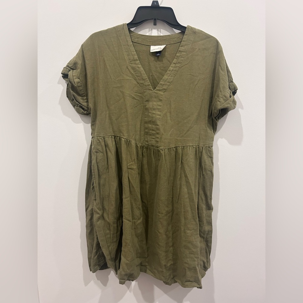 Olive Green V-Neck Dress
